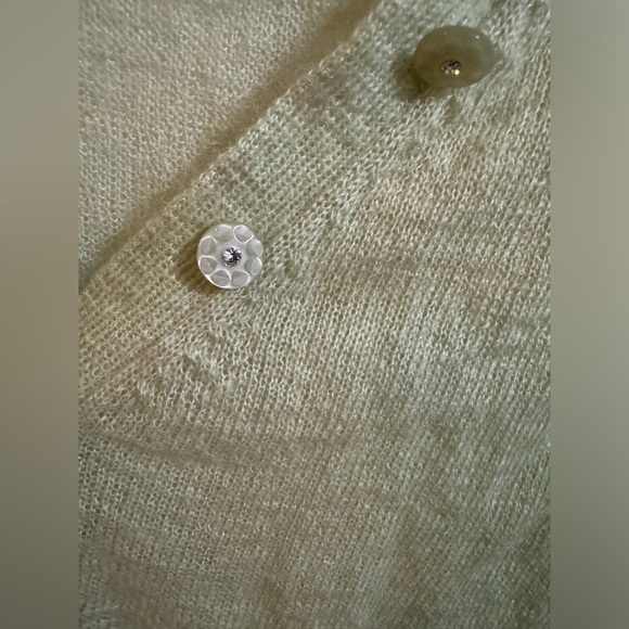 Moth Anthropologie Green Mohair/Wool Blend Cardigan w/ Jewel Flower Buttons - Picture 6 of 7